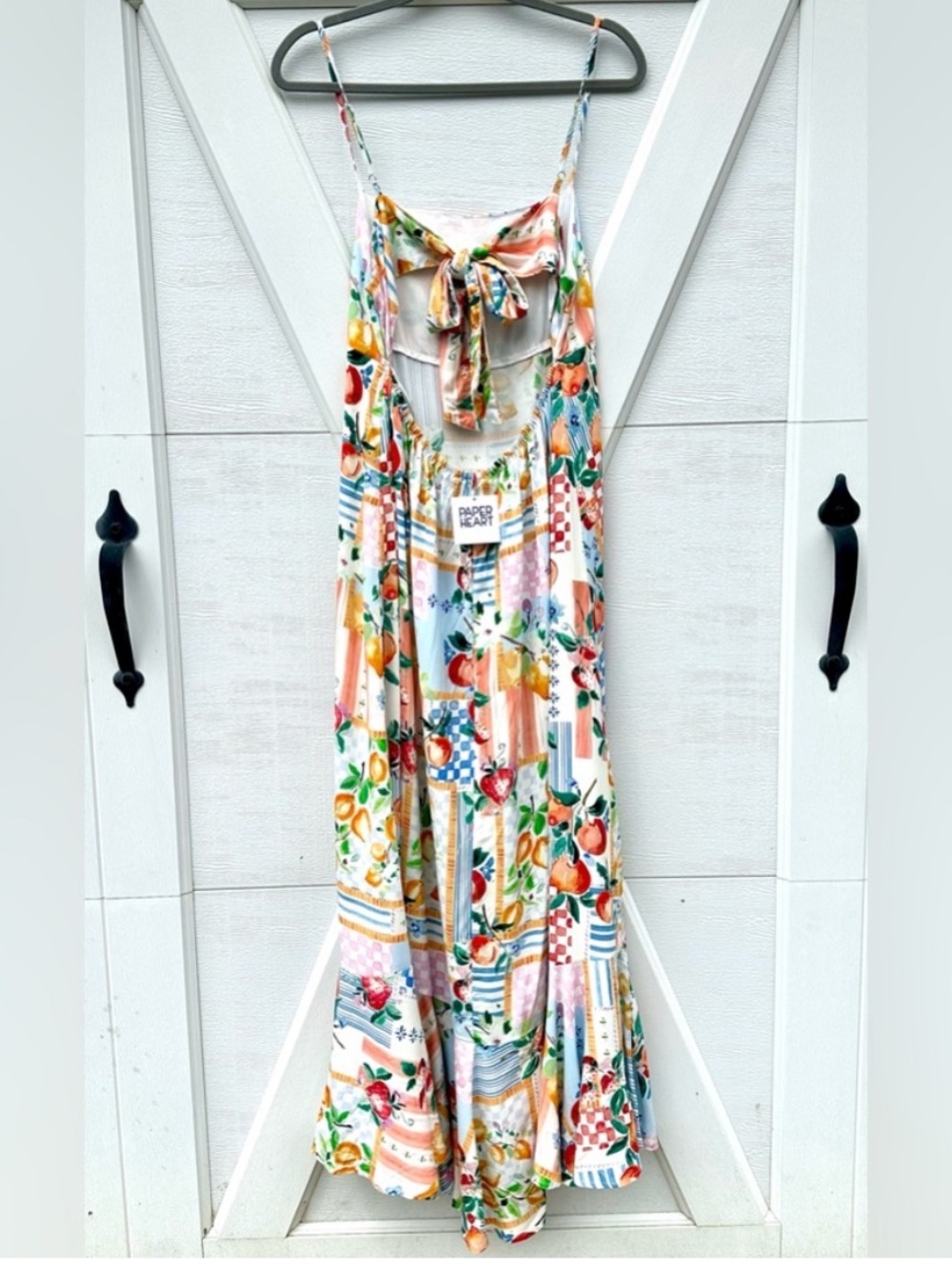 Paper Heart Fruit Patchwork Tie Back Maxi Dress Anthropologie L NWT Euro Summer - Picture 4 of 14